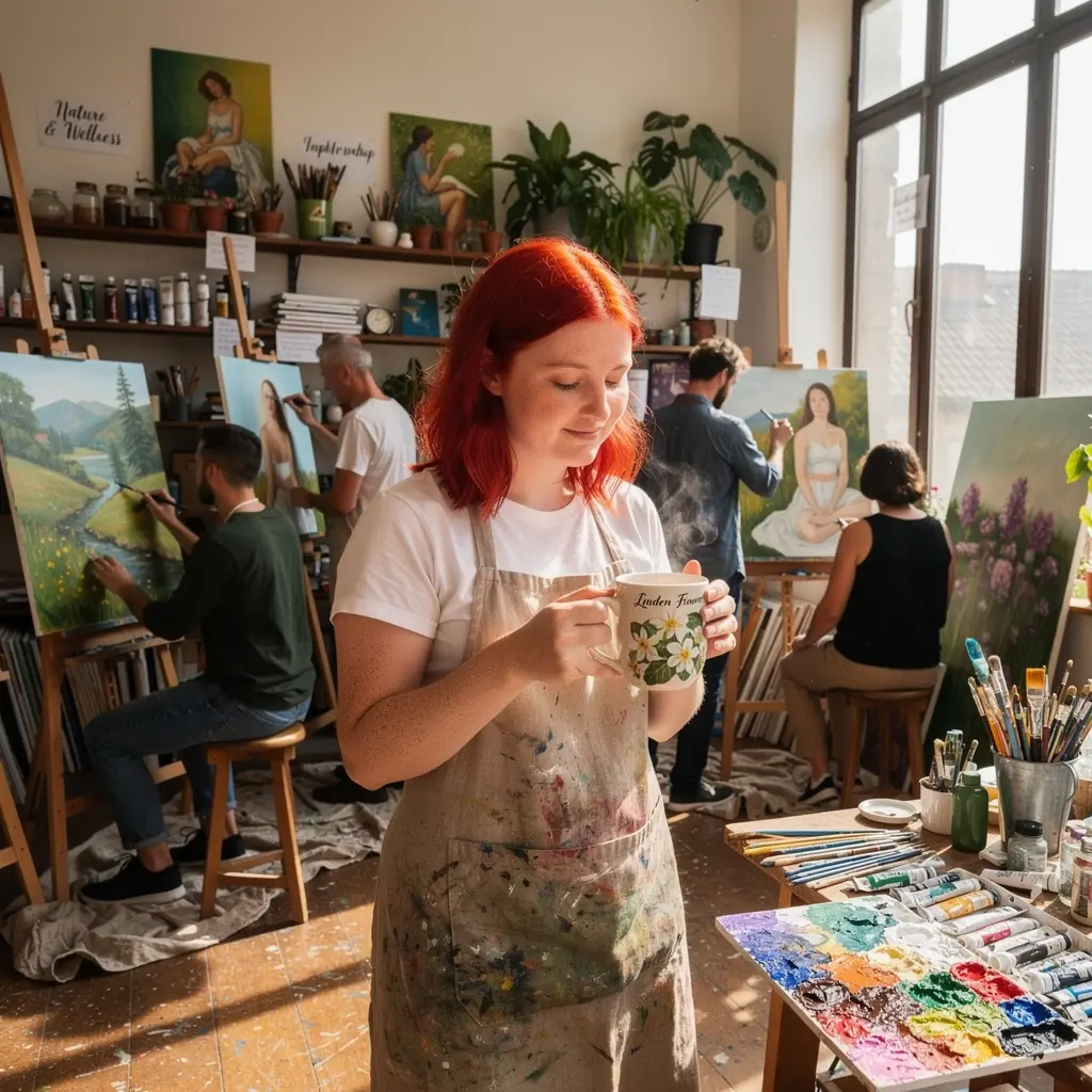 Šalica čaja s cvjetovima lipe, okružena svježim voćem i medom.